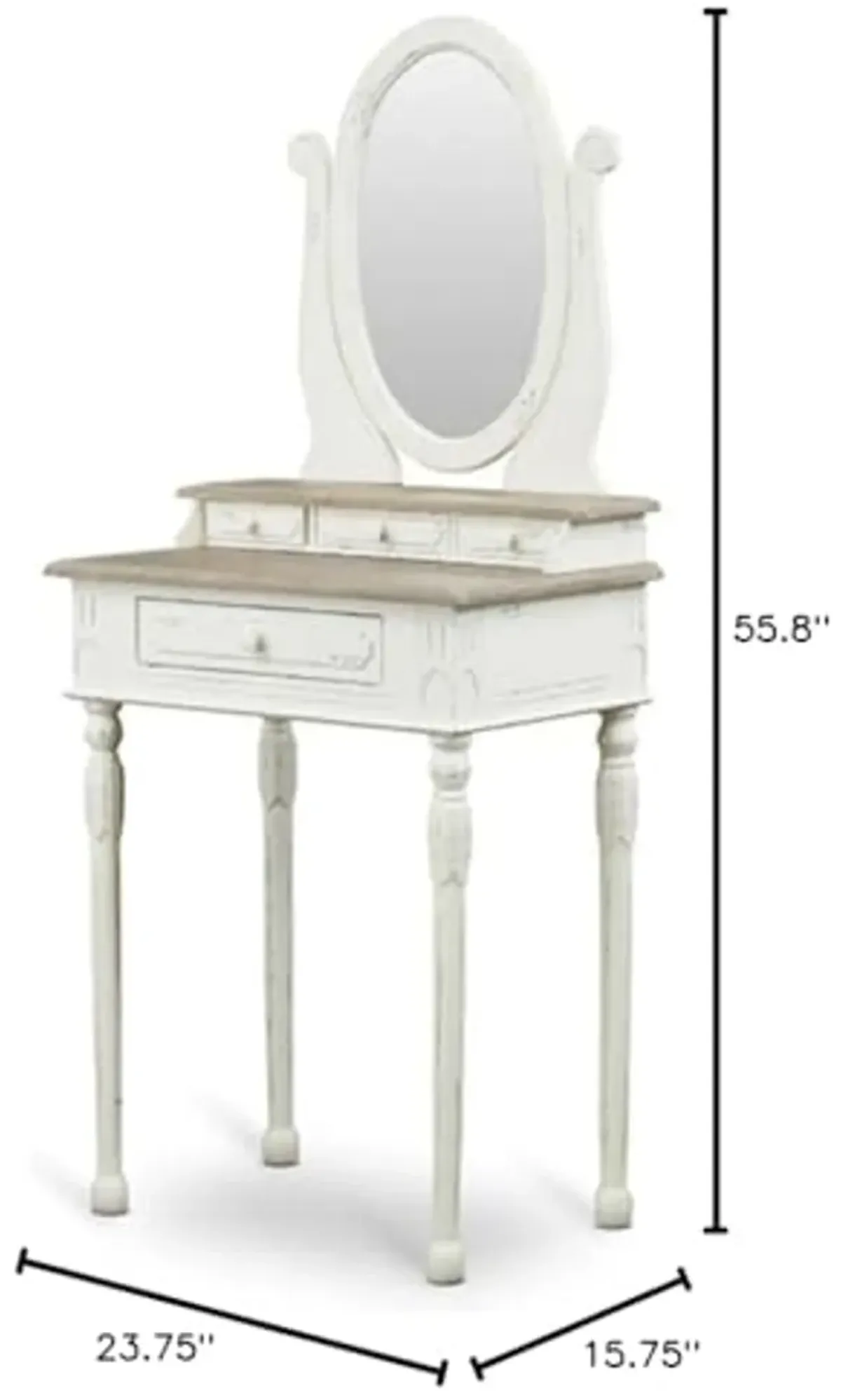 Baxton Studio Anjou Traditional French Accent Dressing Table with Mirror, White