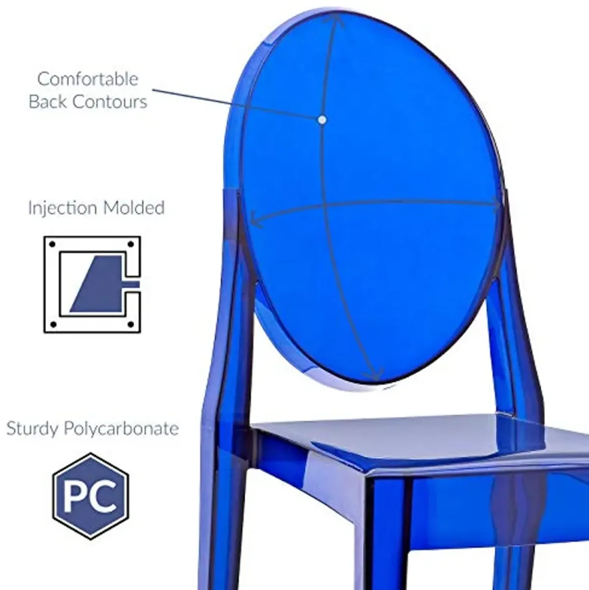 Modway Casper Modern Acrylic Stacking Kitchen and Dining Room Chair in Blue - Fully Assembled