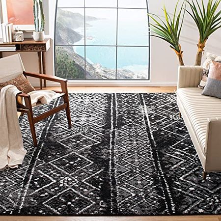 SAFAVIEH Adirondack Collection 9' x 12' Black / Silver ADR111C Moroccan Boho Distressed Non-Shedding Living Room Bedroom Dining Home Office Area Rug