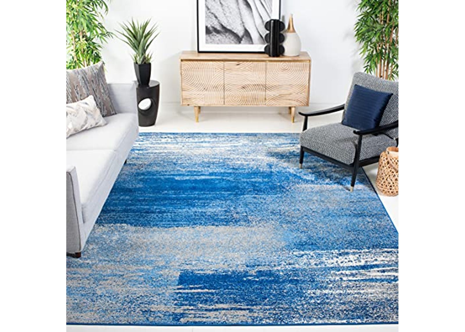 SAFAVIEH Adirondack Collection Area Rug - 6' x 9', Silver & Blue, Modern Abstract Design, Non-Shedding & Easy Care, Ideal for High Traffic Areas in Living Room, Bedroom (ADR112F)