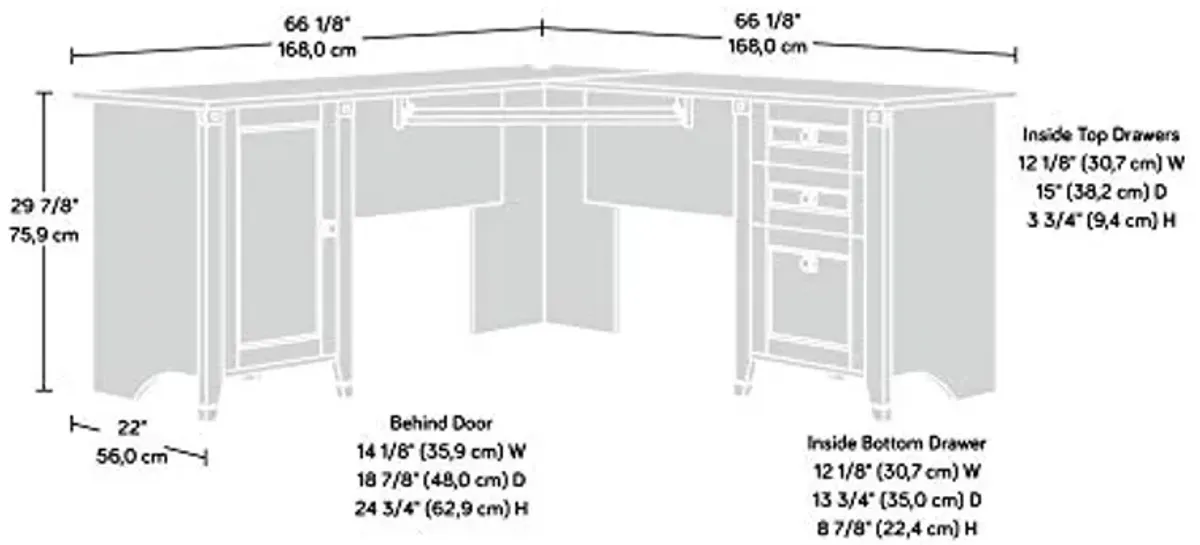 Sauder Carson Forge Corner Computer, Rustic Vintage L-Shaped Desk, L: 66.14" x W: 66.14" x H: 29.88", Washington Cherry