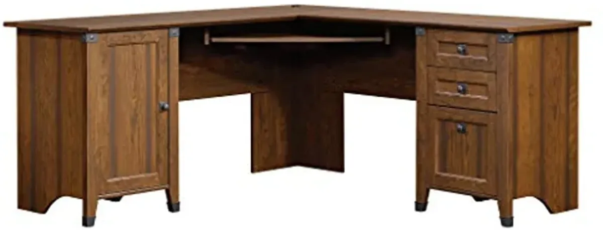 Sauder Carson Forge Corner Computer, Rustic Vintage L-Shaped Desk, L: 66.14" x W: 66.14" x H: 29.88", Washington Cherry