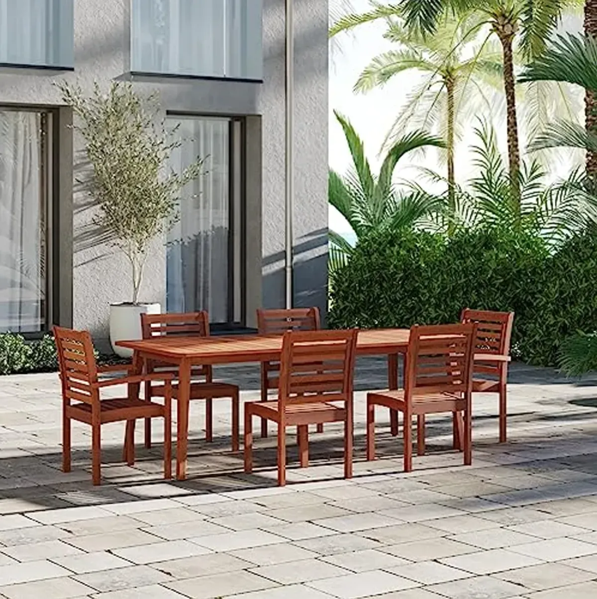 Amazonia Apple Blossom 7 Piece Eucalyptus Rectangular Dining Set