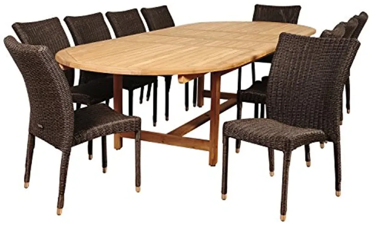 Amazonia Mount Vernon 11 Piece Teak/Wicker Double Extendable Oval Dining Set