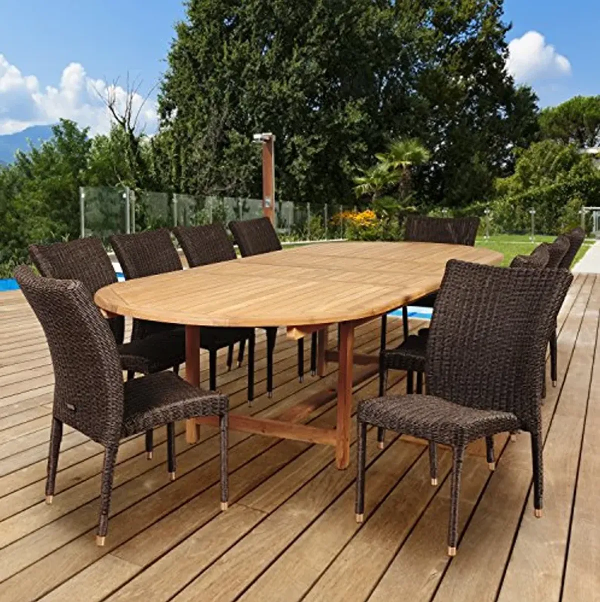 Amazonia Mount Vernon 11 Piece Teak/Wicker Double Extendable Oval Dining Set