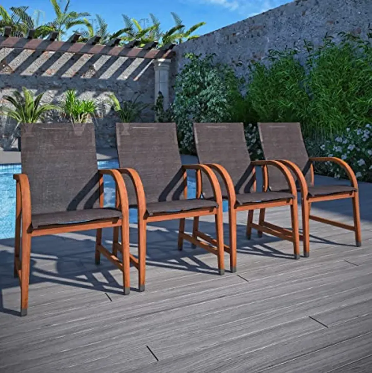 Amazonia Bahamas 7 Piece Rectangular Patio Dining Set Eucalyptus Wood - Brown Chairs Ideal for Outdoors and Indoors