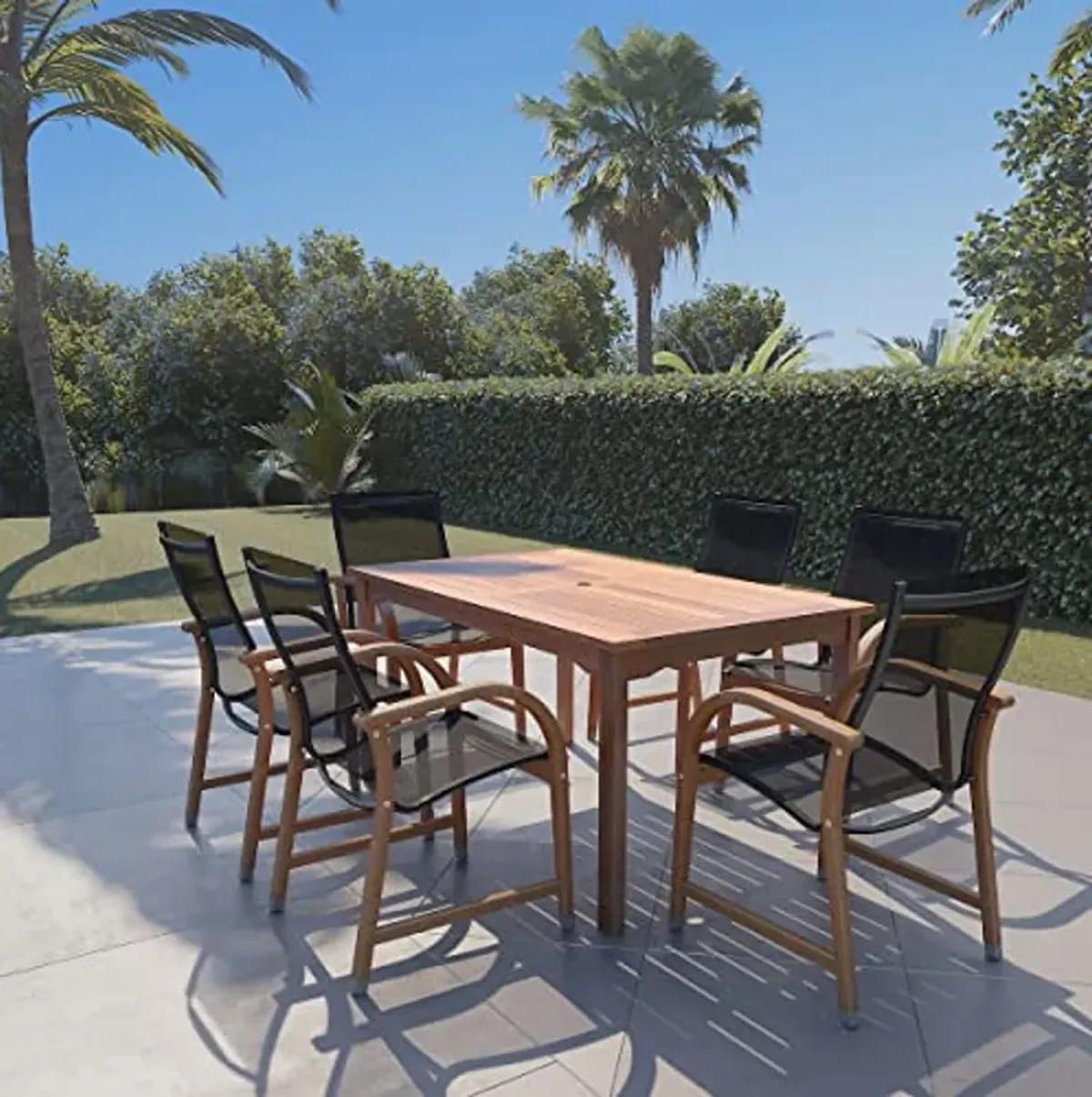 Amazonia Bahamas 7 Piece Rectangular Patio Dining Set Eucalyptus Wood - Brown Chairs Ideal for Outdoors and Indoors