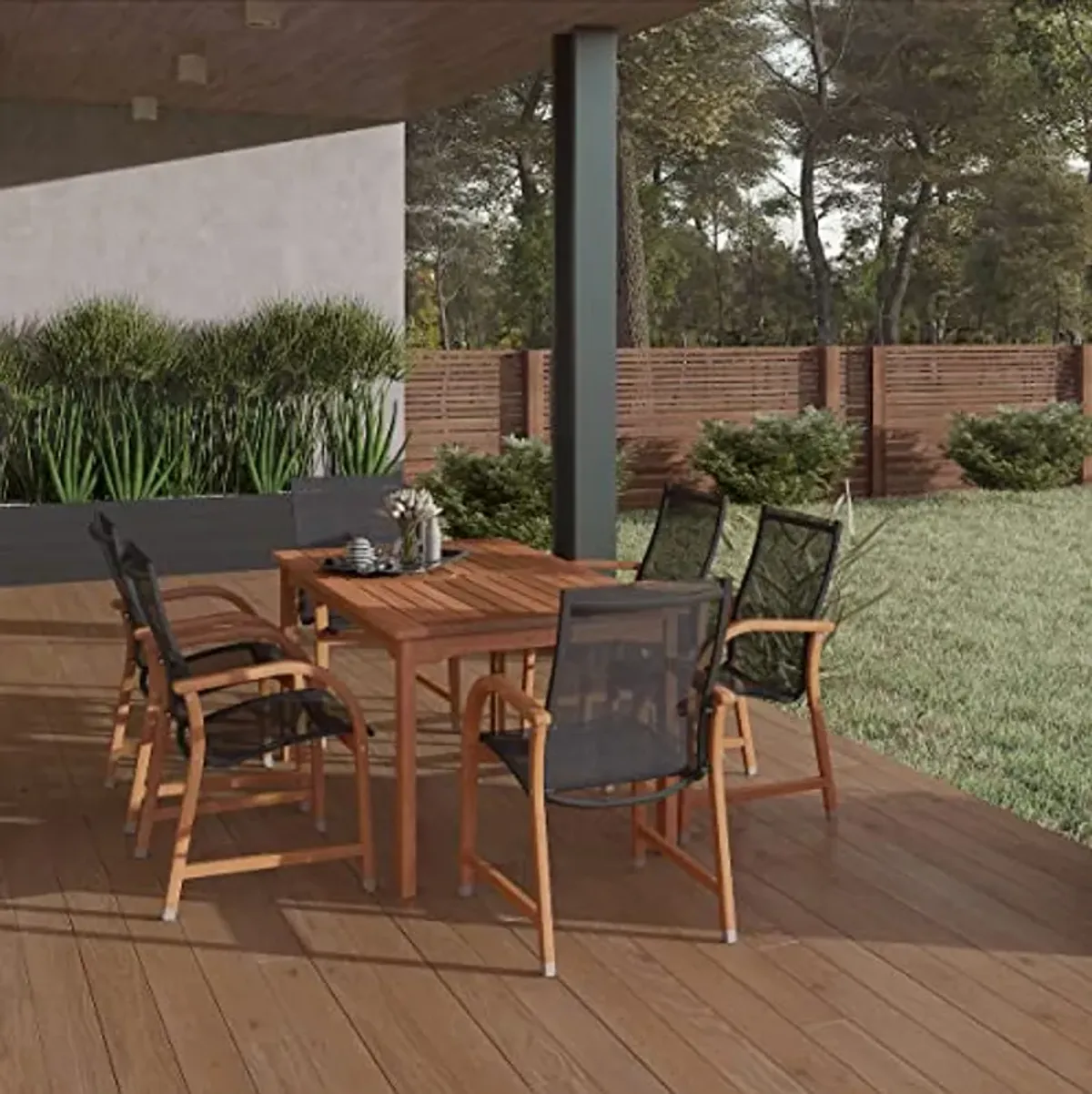 Amazonia Bahamas 7 Piece Rectangular Patio Dining Set Eucalyptus Wood - Brown Chairs Ideal for Outdoors and Indoors