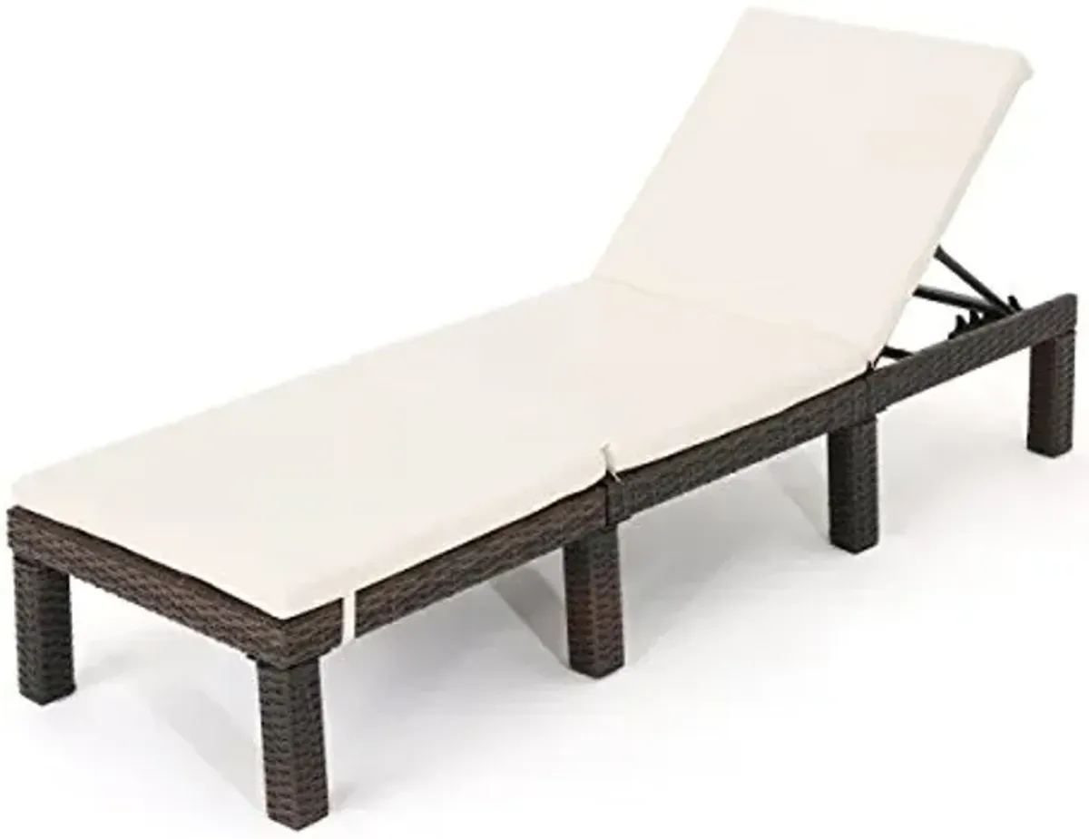 Christopher Knight Home Jamaica Outdoor Wicker Chaise Lounge with Water Resistant Cushion, Multibrown / Cream
