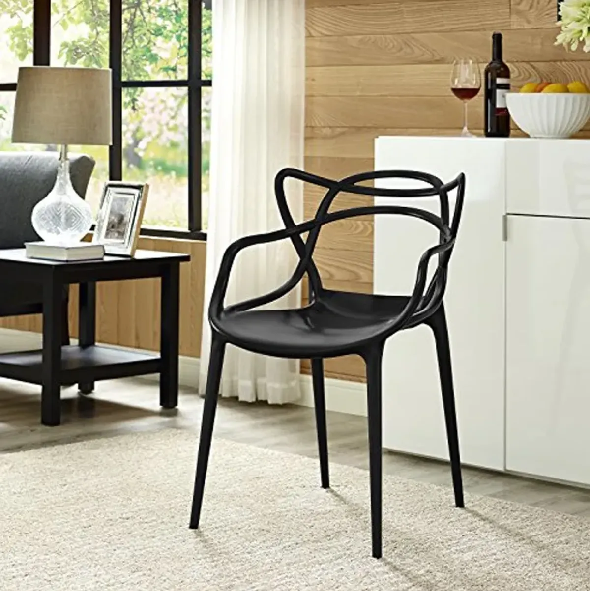 Modway Entangled Modern Molded Plastic Kitchen and Dining Room Arm Chair in Black - Fully Assembled