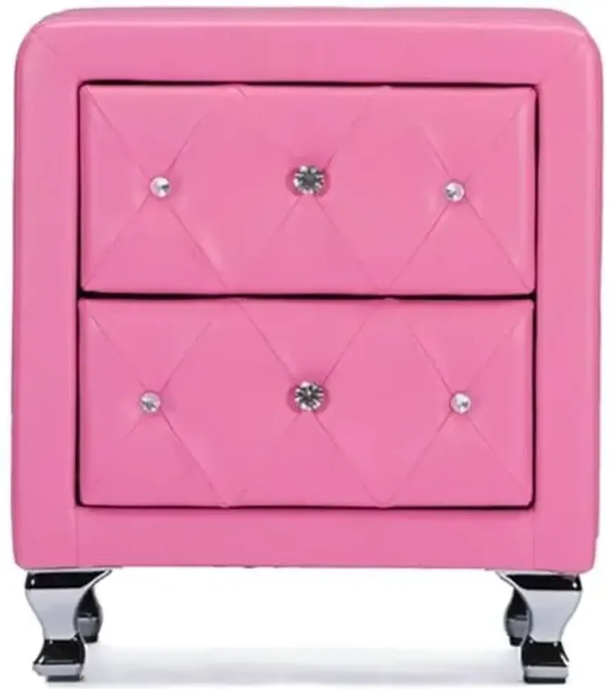 Baxton Studio Stella Crystal Tufted Pink Leather Modern Nightstand