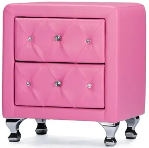 Baxton Studio Stella Crystal Tufted Pink Leather Modern Nightstand