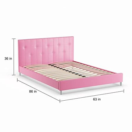 Baxton Studio Barbara Leather Modern Size Bed with Crystal Button Tufting, Pink