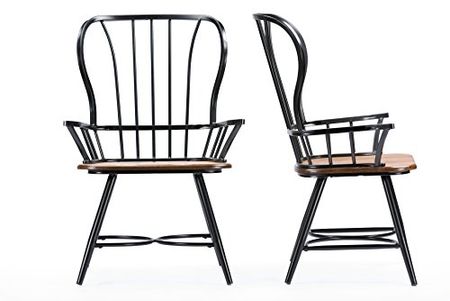 Baxton Studio Longford Dark-Walnut Wood and Black Metal Vintage Industrial Dining Arm Chair (Set of 2)