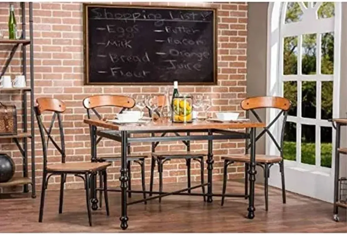 Baxton Studio Broxburn Light Brown Wood & Metal 5-Piece Dining Set