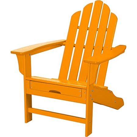 Hanover Outdoor Furniture HVLNA15TA All Weather Contoured Adirondack Chair with Hideaway Ottoman, Tangerine
