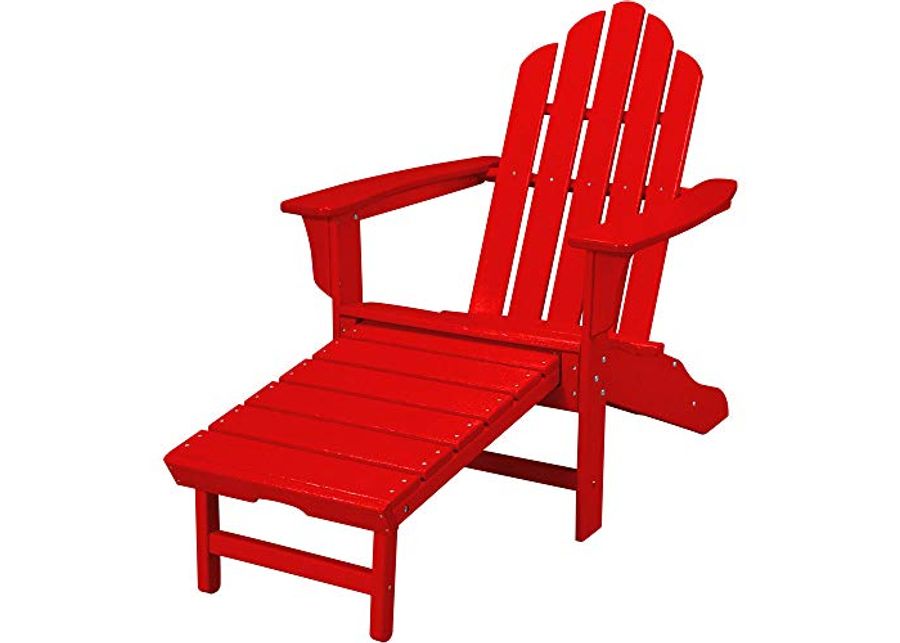 Hanover All- Weather Contoured Hideaway Ottoman-Sunset Red HVLNA15SR Outdoor Adirondack HDPE Lumber Chair
