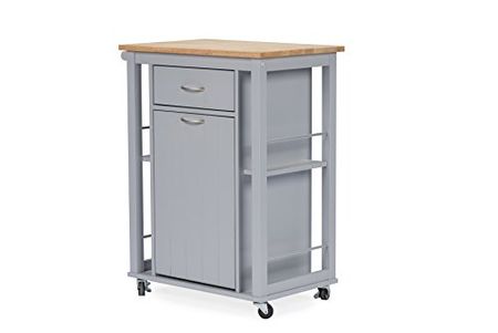 Baxton Studio Yonkers Contemporary Kitchen Cart with Wood Top, Light Grey