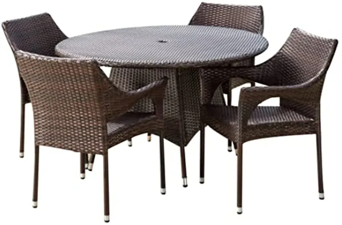 Christopher Knight Home Lorelai Outdoor Wicker Dining Set, Multibrown