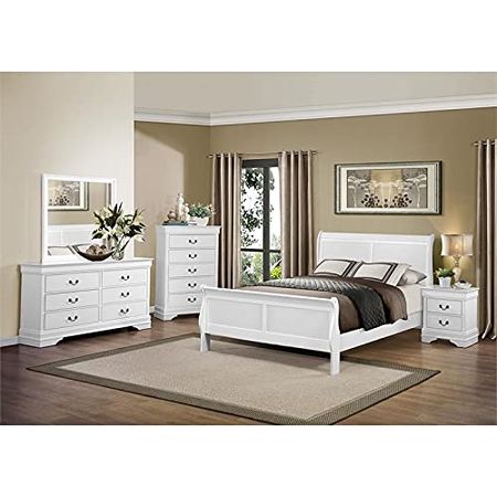 Homelegance Lexicon Mayville Traditional Wood Queen Sleigh Bed in White
