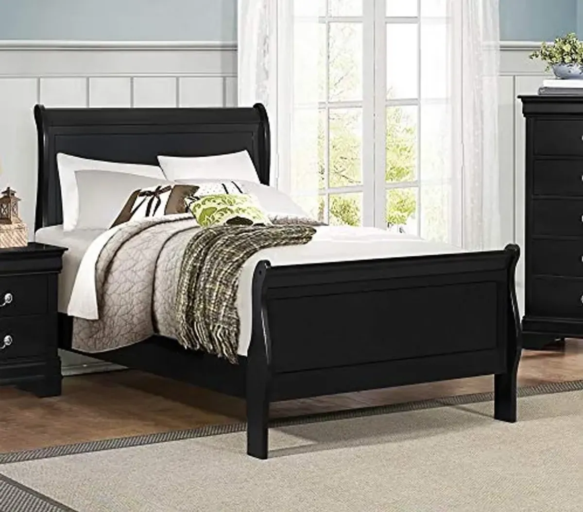 Homelegance Lexicon Mayville Traditional Wood Twin Sleigh Bed in Black