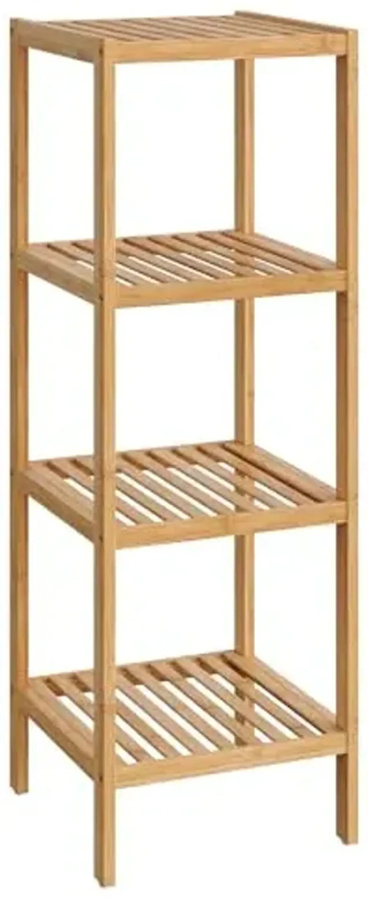 SONGMICS Bamboo Storage Shelf, 4-Tier Shelving Unit, Multifunctional, in the Entryway, Bathroom, Living Room, Balcony, Kitchen, 13 x 13 x 38.6 Inches, Light Bamboo UBCB54Y