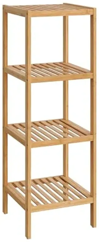 SONGMICS Bamboo Storage Shelf, 4-Tier Shelving Unit, Multifunctional, in the Entryway, Bathroom, Living Room, Balcony, Kitchen, 13 x 13 x 38.6 Inches, Light Bamboo UBCB54Y