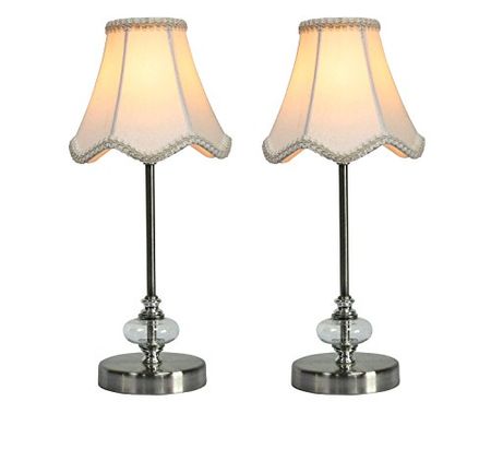 Urbanest Set of 2 Lucas Mini Accent Lamp, Brushed Nickel with Off White Scalloped Lamp Shade, 15-inch Tall