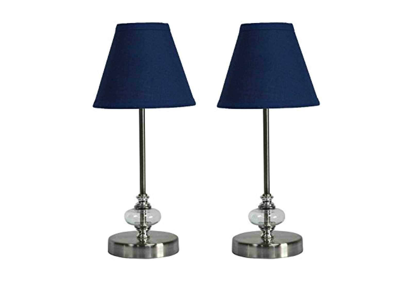 Urbanest Set of 2 Lucas Mini Accent Lamp, Matte White with Indigo Cotton Hardback Lamp Shade, 15-inch Tall