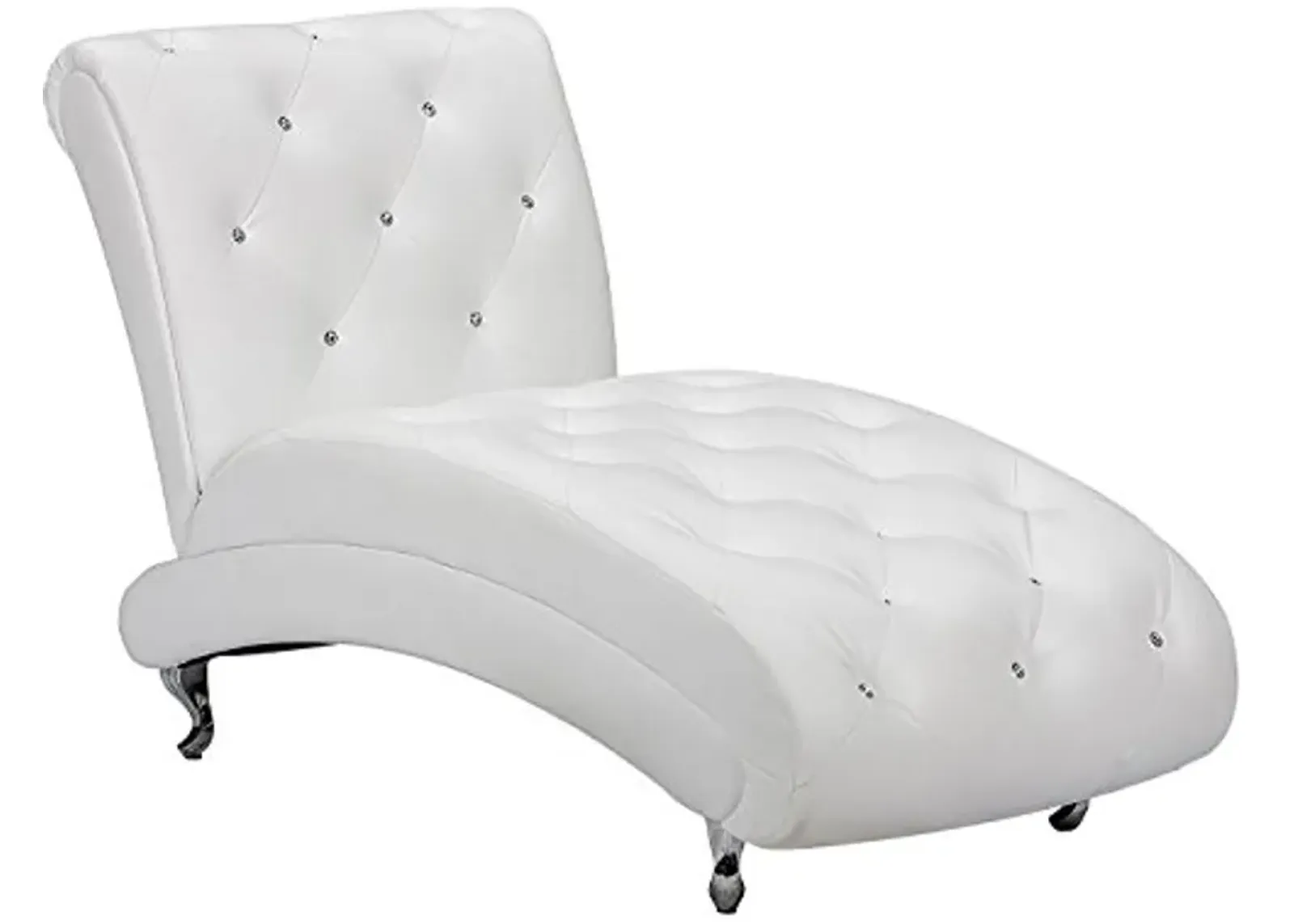 Baxton Studio Pease Contemporary Faux Leather Upholstered Crystal Button Tufted Chaise Lounge, White