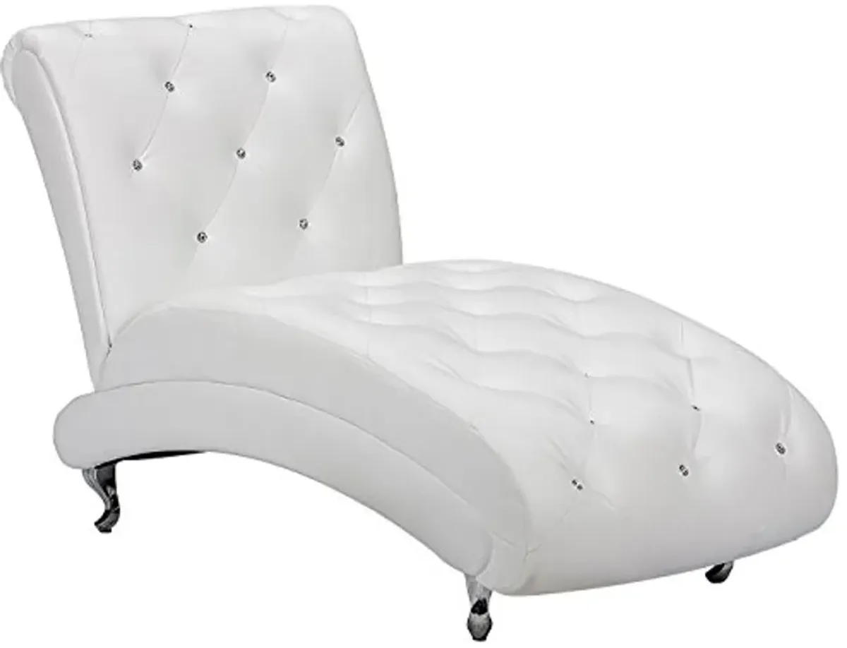 Baxton Studio Pease Contemporary Faux Leather Upholstered Crystal Button Tufted Chaise Lounge, White