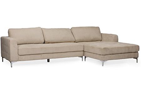 Baxton Studio Agnew Contemporary Bonded Leather Right Facing Sectional Sofa, Light Beige