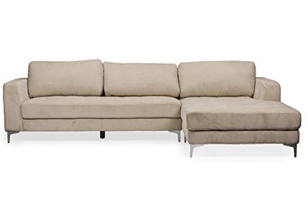 Baxton Studio Agnew Contemporary Bonded Leather Right Facing Sectional Sofa, Light Beige