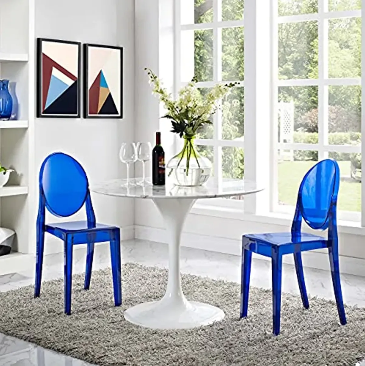 Modway Casper Modern Acrylic Stacking Two Dining Side Chairs in Blue