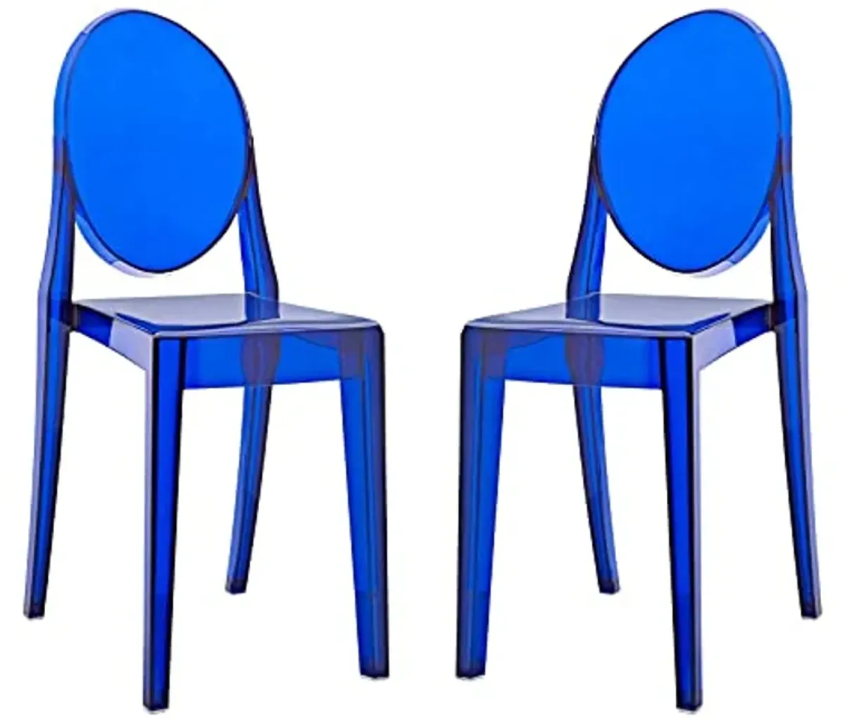 Modway Casper Modern Acrylic Stacking Two Dining Side Chairs in Blue