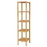 SONGMICS 5-Tier Bamboo Bathroom Shelf, Narrow Shelving Unit, Multifunctional Storage Rack, Corner Rack, for Kitchen, Living Room, Bedroom, Entryway, Bathroom, Natural UBCB55Y