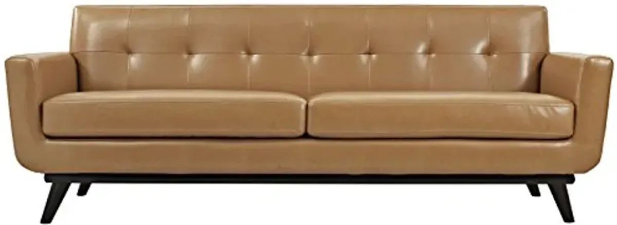 Modway Engage Mid-Century Modern Upholstered Living Room Set, Armchair and Sofa, Tan Leather