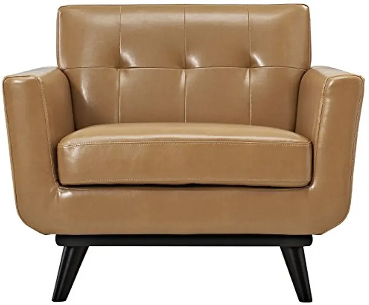 Modway Engage Mid-Century Modern Upholstered Living Room Set, Armchair and Sofa, Tan Leather