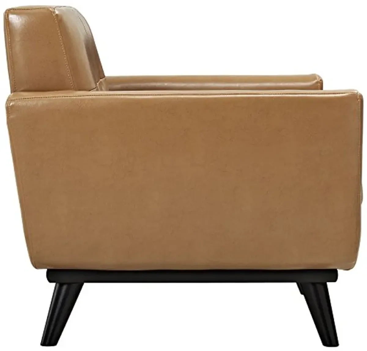 Modway Engage Mid-Century Modern Upholstered Living Room Set, Armchair and Sofa, Tan Leather