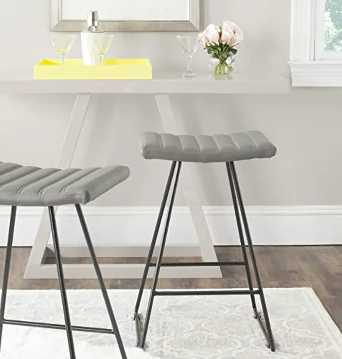 Safavieh Home Collection Akito Mid-Century Modern Grey 26-inch Counter Stool (Set of 2)