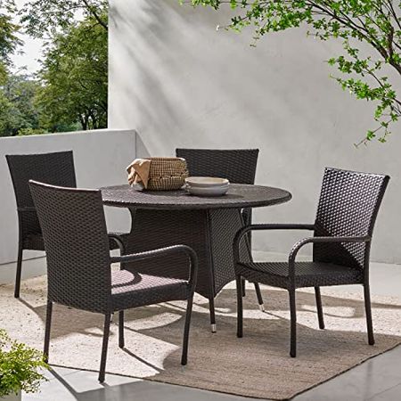 Christopher Knight Home Grant Outdoor Wicker Dining Set, 5-Pcs Set, Multibrown