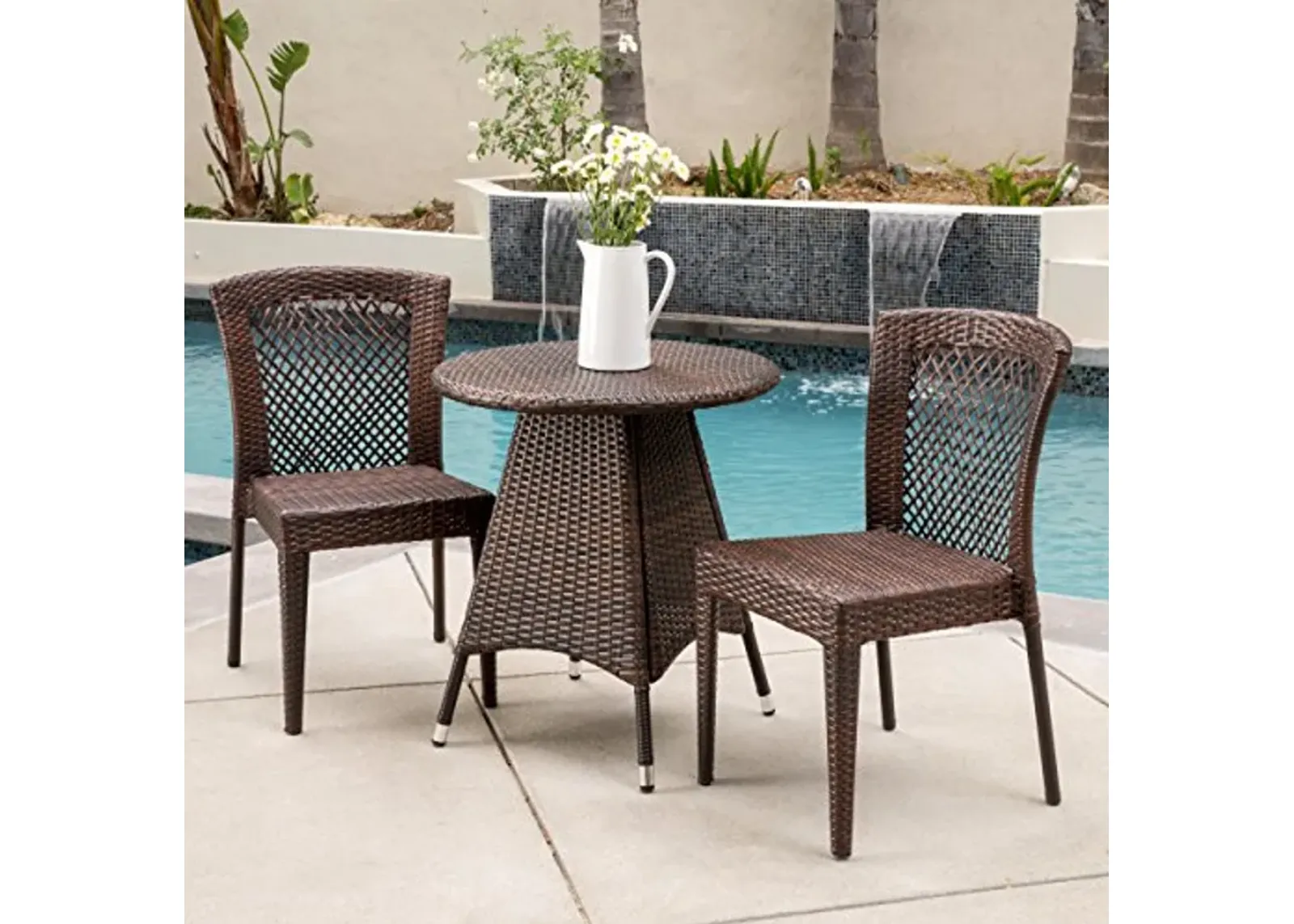 Christopher Knight Home Neal Outdoor Wicker Bistro Set, 3-Pcs Set, Multibrown