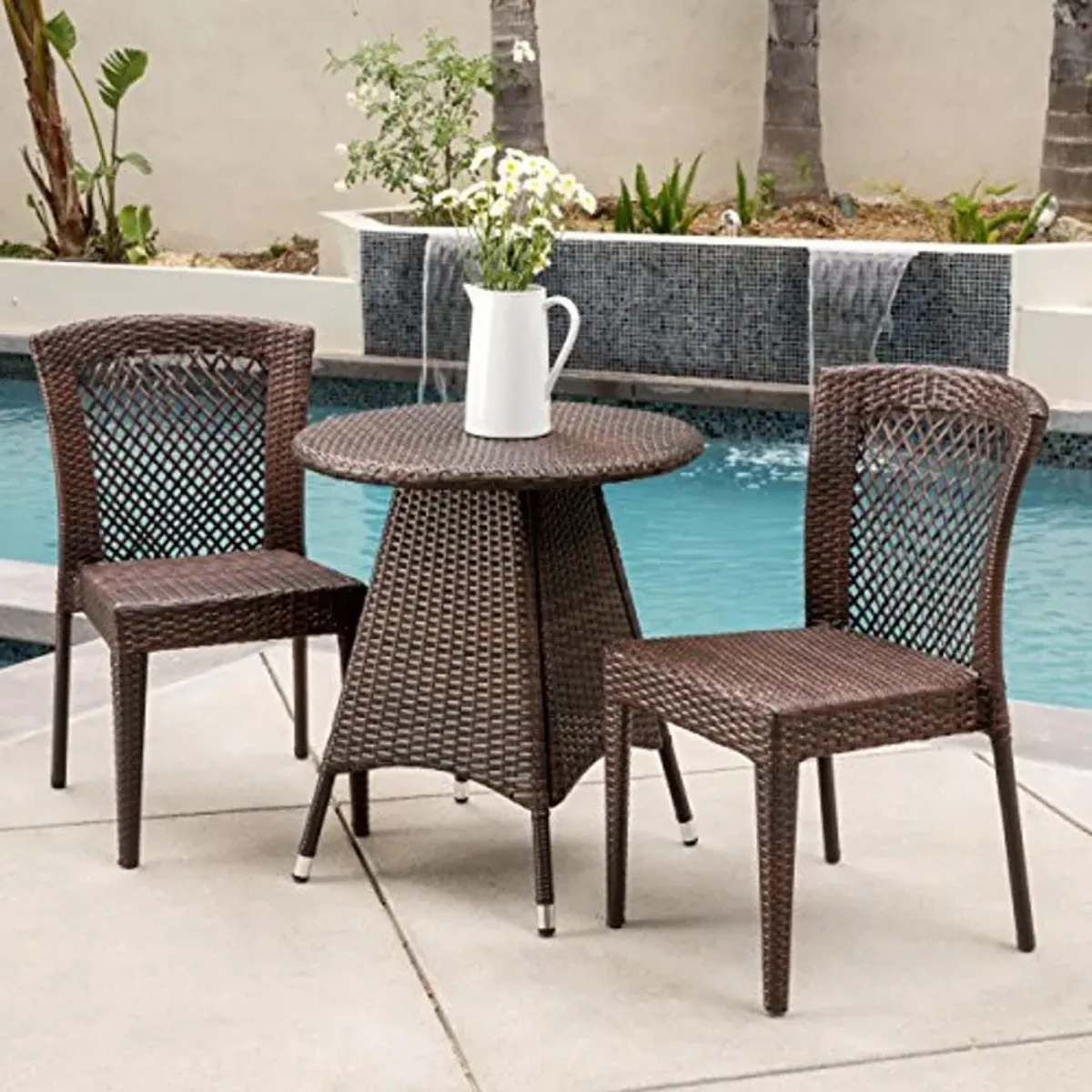 Christopher Knight Home Neal Outdoor Wicker Bistro Set, 3-Pcs Set, Multibrown