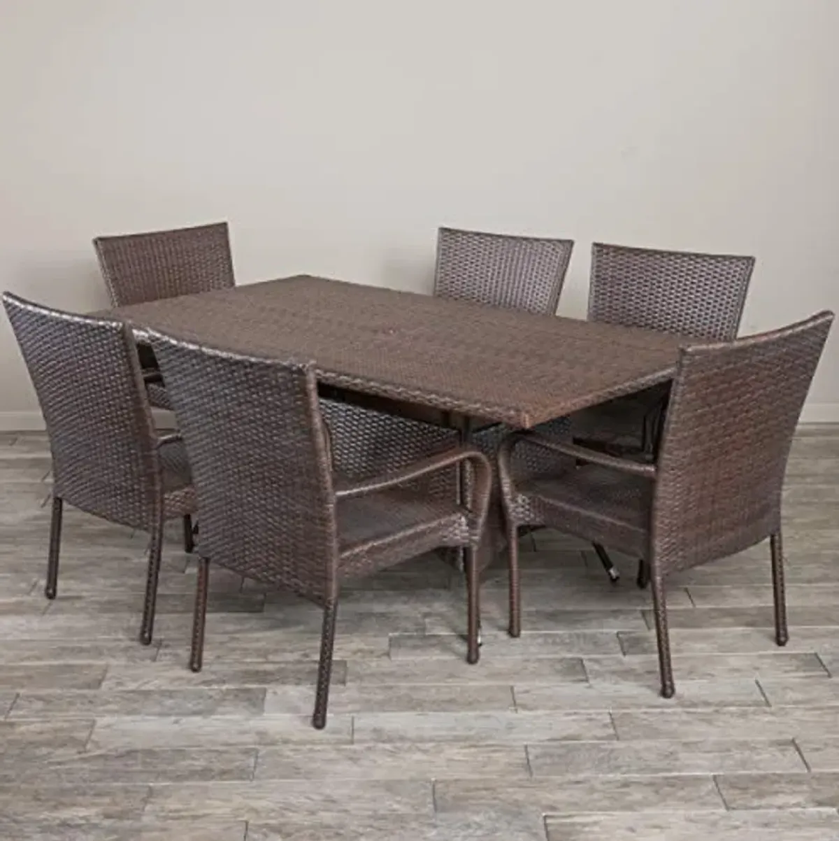 Christopher Knight Home Dunham Outdoor Wicker Dining Set, 7-Pcs Set, Multibrown