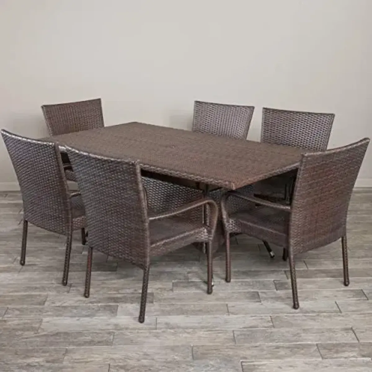 Christopher Knight Home Dunham Outdoor Wicker Dining Set, 7-Pcs Set, Multibrown