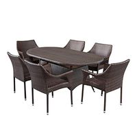 Christopher Knight Home Lennox Outdoor Wicker Round Dining Set, 7-Pcs Set, Multibrown