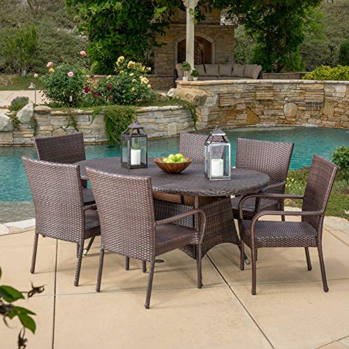 Christopher Knight Home Blakely Outdoor Wicker Dining Set, 7-Pcs Set, Multibrown