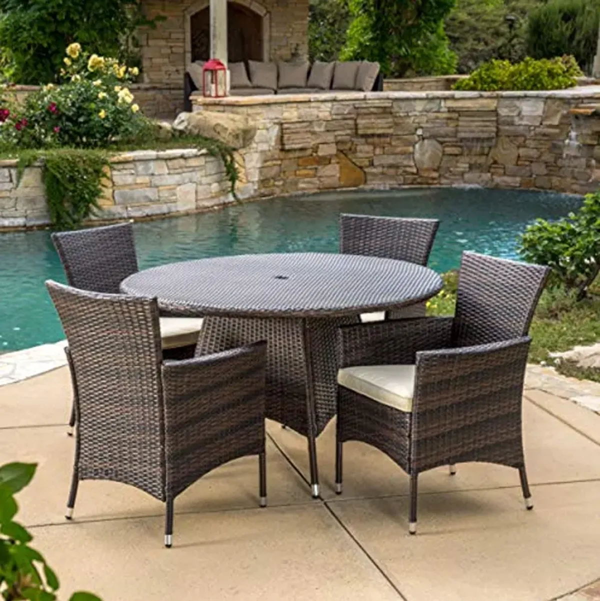 Christopher Knight Home Rodgers Outdoor Wicker Dining Set, 5-Pcs Set, Multibrown