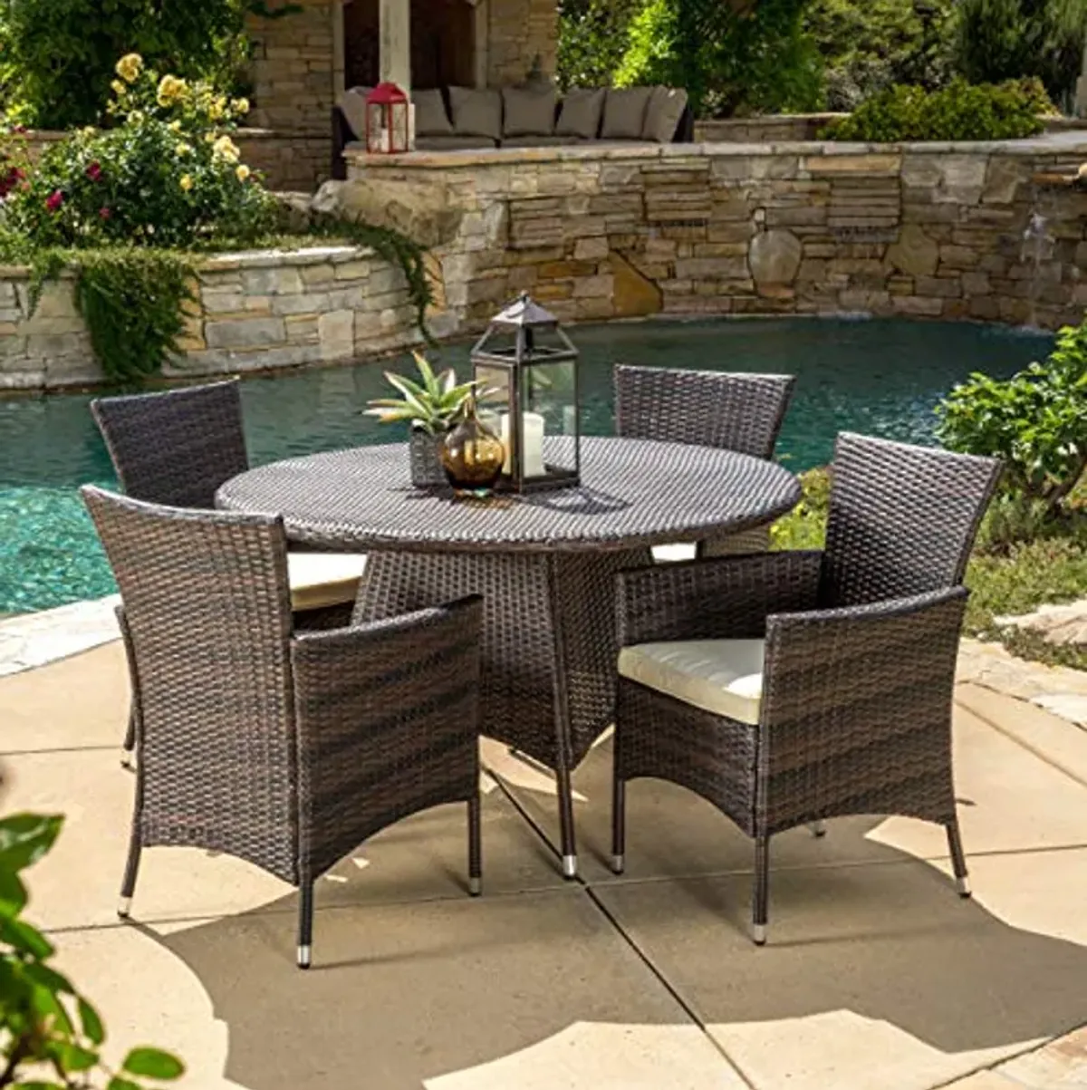 Christopher Knight Home Rodgers Outdoor Wicker Dining Set, 5-Pcs Set, Multibrown