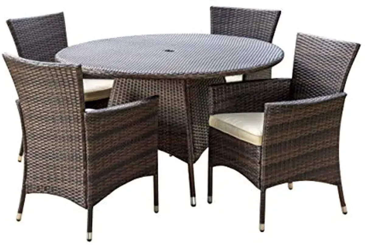 Christopher Knight Home Rodgers Outdoor Wicker Dining Set, 5-Pcs Set, Multibrown